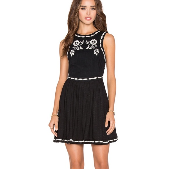 Free People Dresses & Skirts - Free People Black Embroidered Birds Mini Dress